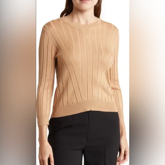 Rachel Roy Women's Fitted Silhouette Ribbed Sweater Camel Color Crewneck XL NWT. - Picture 1 of 11